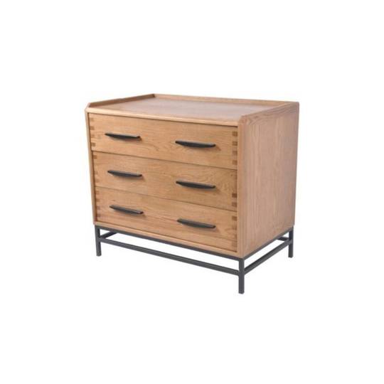 Oak and Metal Console 3 Drawer